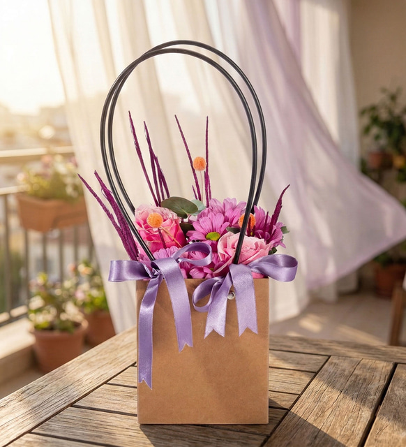 Kraft Çantada Crespedia, Papatyalar ve Pembe Gül